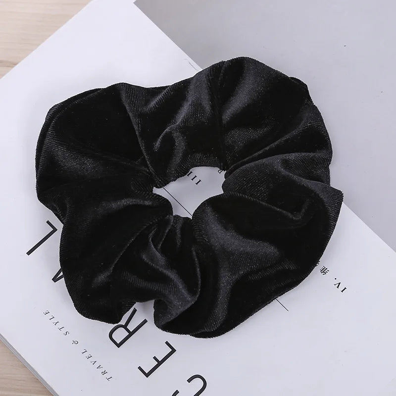 Women Velvet Hair Scrunchies Hair Tie Ponytail Holder Simple Stretch Pure Color Leopard Elastic Hair Band Girls Hair Accessories