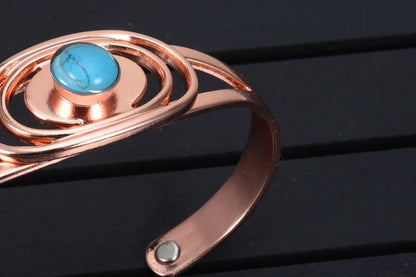 Vinterly Magnetic Pure Copper Bracelets Blue Stone Oval Adjustable Open Cuff Health Bangles Charm Jewelry for Women Resizable