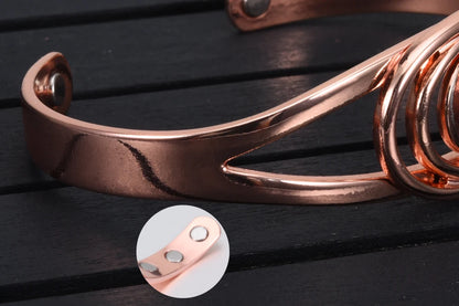 Vinterly Magnetic Pure Copper Bracelets Blue Stone Oval Adjustable Open Cuff Health Bangles Charm Jewelry for Women Resizable