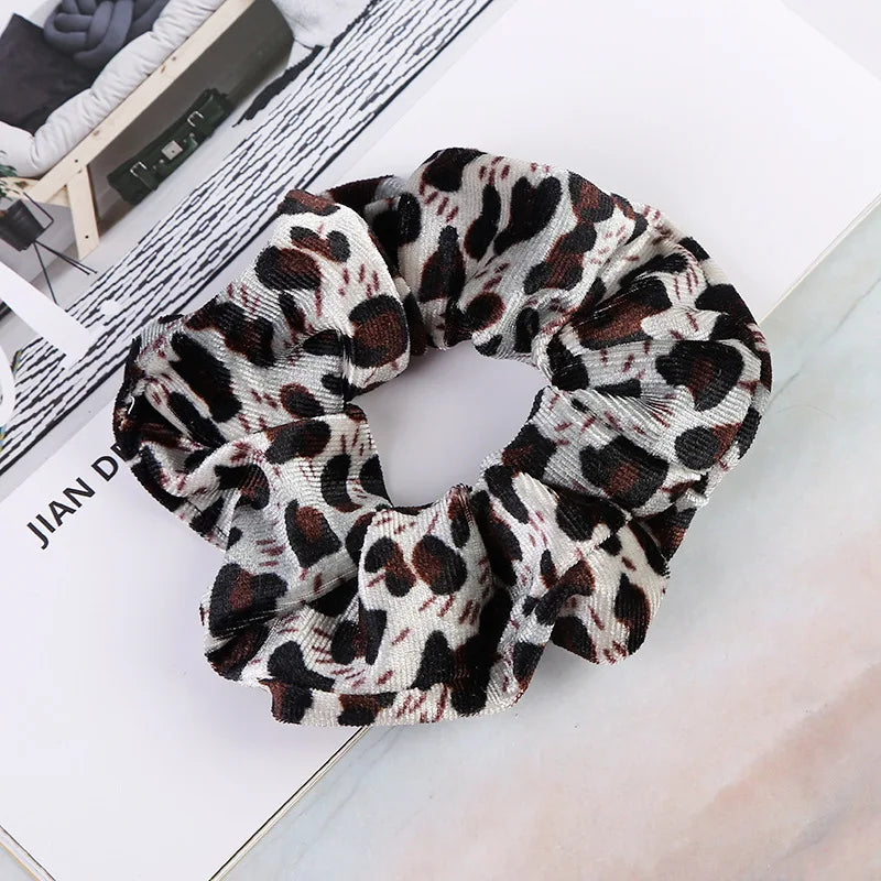 Women Velvet Hair Scrunchies Hair Tie Ponytail Holder Simple Stretch Pure Color Leopard Elastic Hair Band Girls Hair Accessories