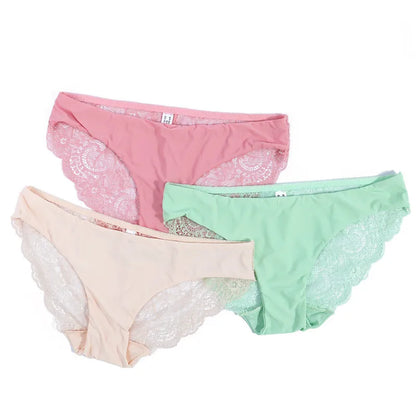 Women Lace Panties Seamless Cotton Panty Hollow Out Briefs Cozy Breathable Lingerie Ladies Thong Plus Size 1pcs Underwear