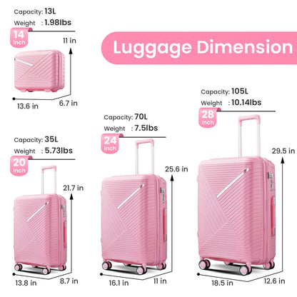 HUFAUT Luggage Sets 4 Piece, Hard Shell Lightweight Carry on Expandable Suitcase with Spinner Wheels Travel Set TSA Lock