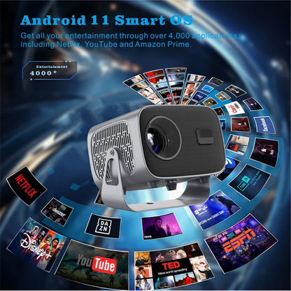 HY310 HD High Brightness Smart Projector 4K Android 11 1080*720P 390ANSI 2.4G&5G BT5.2 H713 Home Theater Portable LED Projector