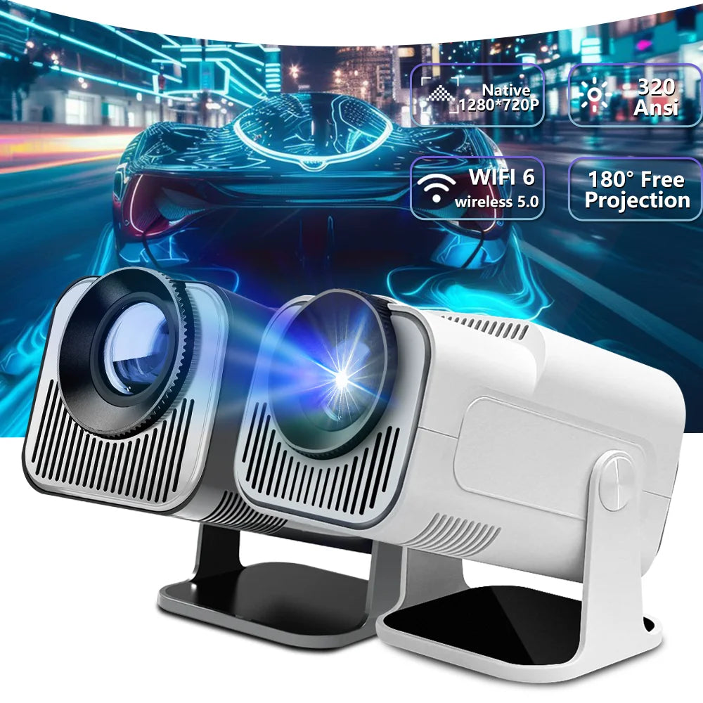 HY320 MINI Newly 720P Android 11 4K Projector 320ANSI Wifi6 BT5.0 Cinema Outdoor Portable 180° Rotable Projector For Switch