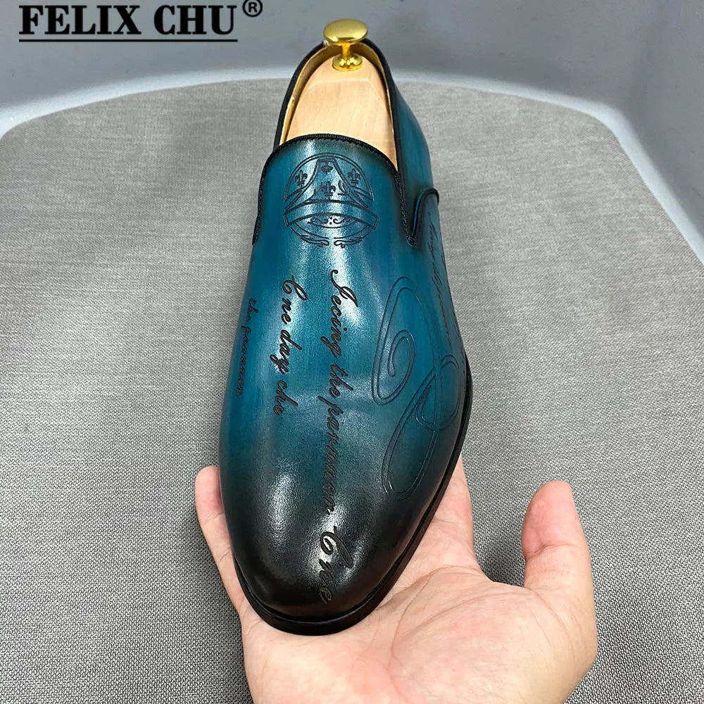 Italian Style Men Loafers Shoes Handmade Letter Print High Quality Genuine Leather Dress Shoes for Men Business Formal Shoes