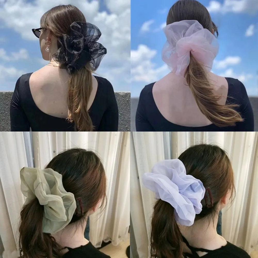 2020Korea Big Size Organza Hair Scrunchies For Women Elastic Hair Bands Girls Headwear Ponytail Holder Hair Tie Hair Accessories