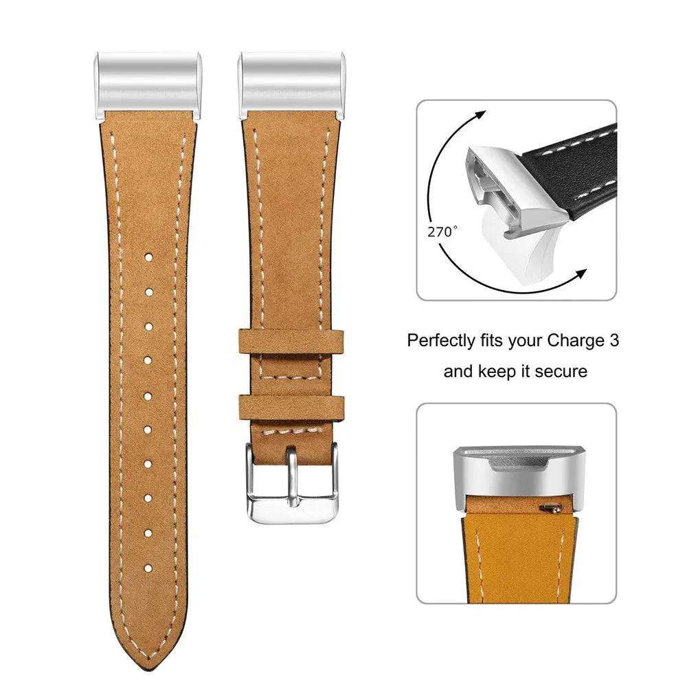 Replacement Fitbit Charge 3 Bands Leather Straps Band Interchangeable Smart Fitness Watch Bands With Stainless Frame for Charge3 - MarvelouStore