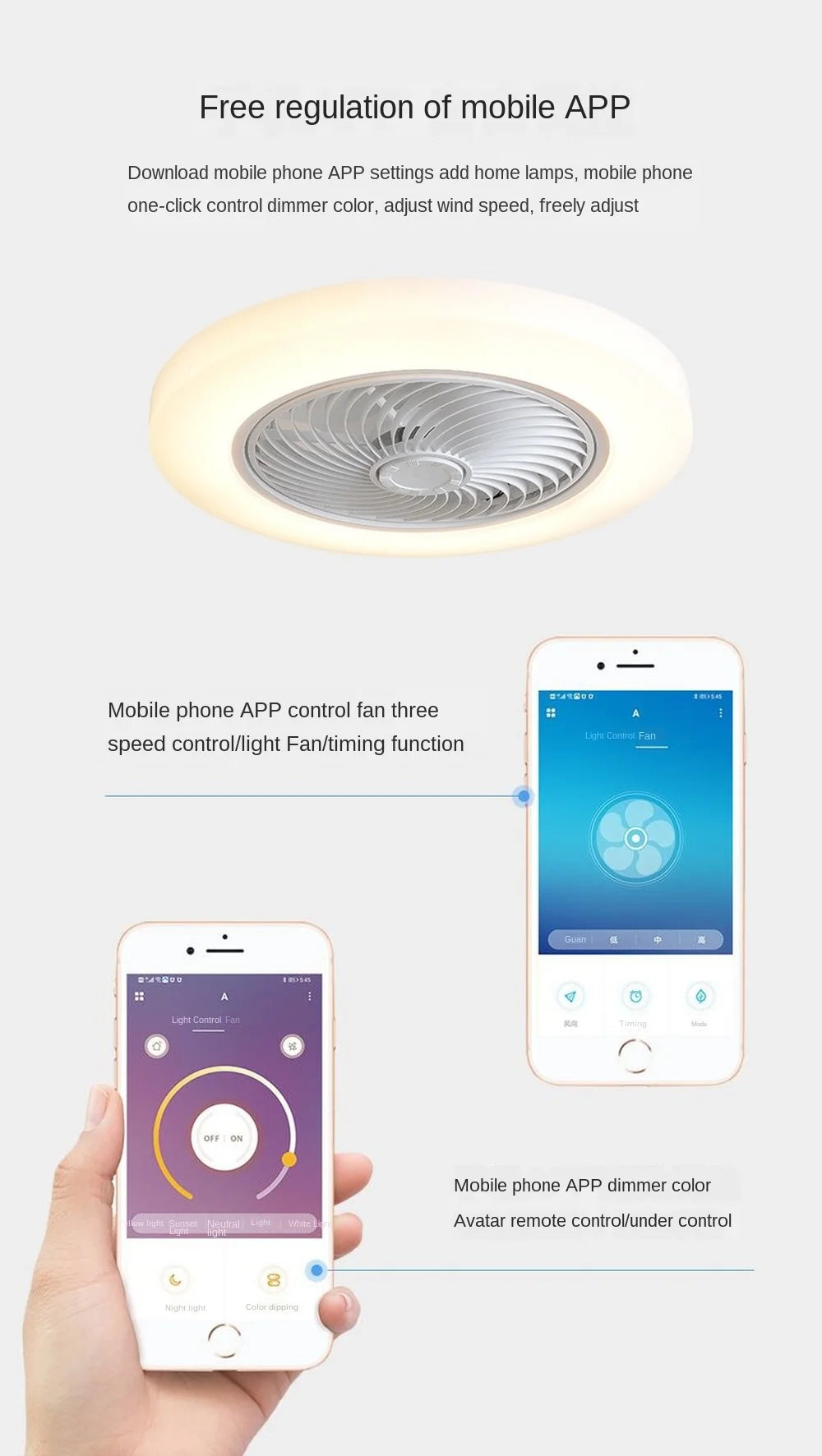 Smart Ceiling Fan Fans With Lights Remote Control Bedroom Decor Ventilator Lamp 52cm Air Invisible Blades Retractable Silent