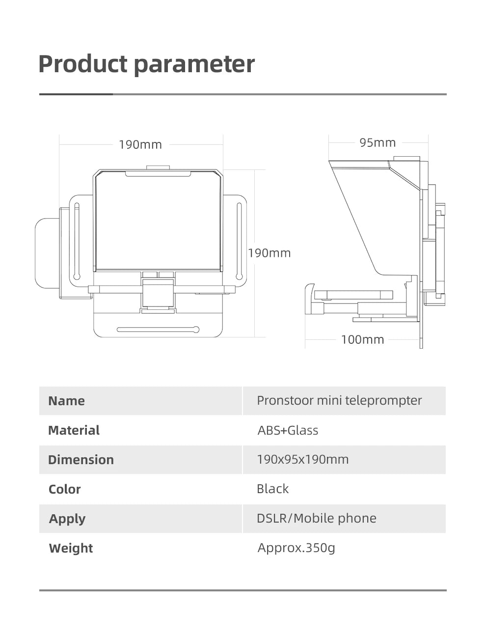 Pronstoor Phone and DSLR Recording Mini Teleprompter Portable Inscriber Mobile Teleprompter Artifact Video With Remote Control