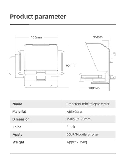 Pronstoor Phone and DSLR Recording Mini Teleprompter Portable Inscriber Mobile Teleprompter Artifact Video With Remote Control