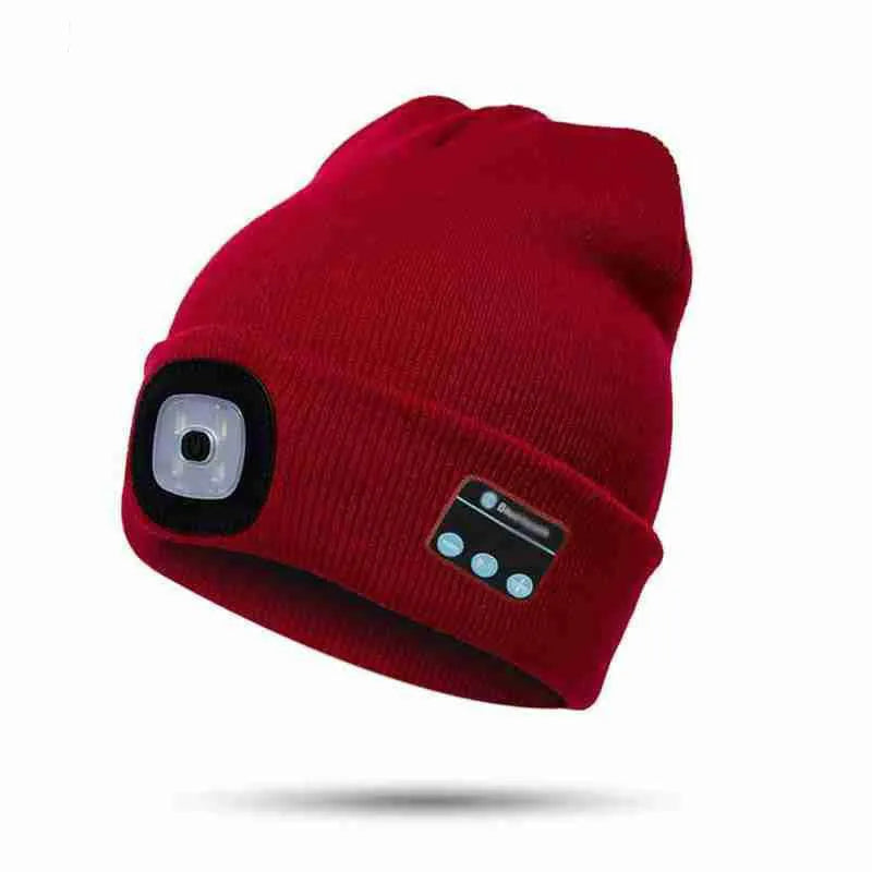 Winter Knitted Beanie Hat with Light Earphone Bluetooth Led Light Luminous Outdoor Mountaineering Handfree Music Headphone Hat