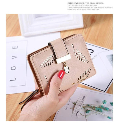 Fashion Women's Purse Short Zipper Wallet Women Leather 2024 Luxury Brand Small Women Wallets Clutch Bag With Hollow Out Leaves