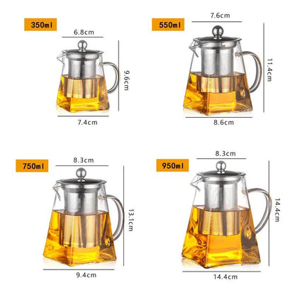 Heat Resistant Glass Teapot With Stainless Steel Coffee Infuser Heated Container Tea Pot Good Clear Kettle Square Filter Baskets - MarvelouStoree