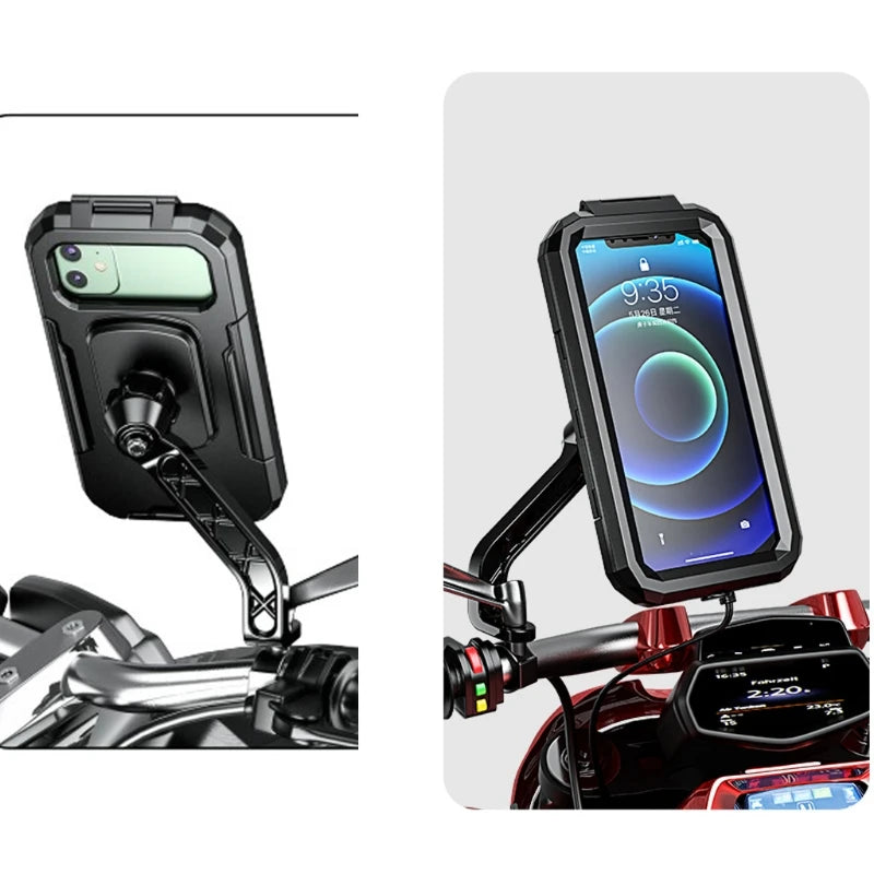 Waterproof Mobile Bike Phone Case Bicycle Motorcycle Phone Holder Handlebar Rear View Mirror Installation For 4.7-6.8 inch Phone