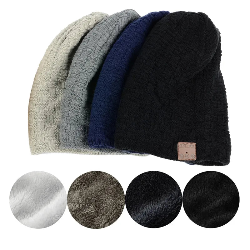 Wireless Bluetooth-compatible V5.0 Beanie Knitted Velvet Winter Hat Headset Speaker Mic Hand-free Music Mp3 Magic Warm Smart Cap