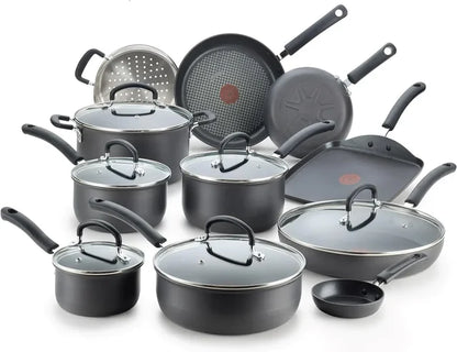 Hard Anodized Nonstick Cookware Set 14 Piece, Oven Broiler Safe 400F, Lid Safe 350F, Kitchen Cooking Set w/ Fry Pans, Saucepans