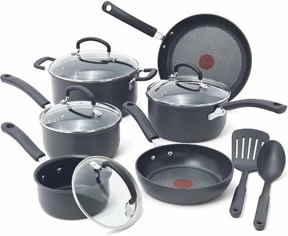 Hard Anodized Nonstick Cookware Set 14 Piece, Oven Broiler Safe 400F, Lid Safe 350F, Kitchen Cooking Set w/ Fry Pans, Saucepans