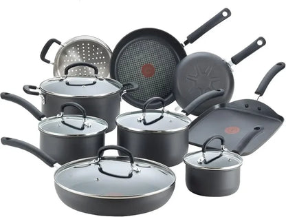 Hard Anodized Nonstick Cookware Set 14 Piece, Oven Broiler Safe 400F, Lid Safe 350F, Kitchen Cooking Set w/ Fry Pans, Saucepans