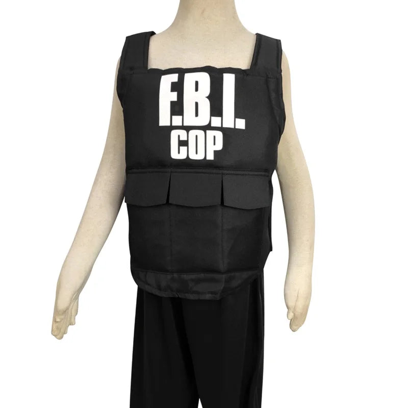 FBI Agent Police Uniform Bulletproof Vest & Helmet Costume Fancy Dress Outfit 3-9years children police costume