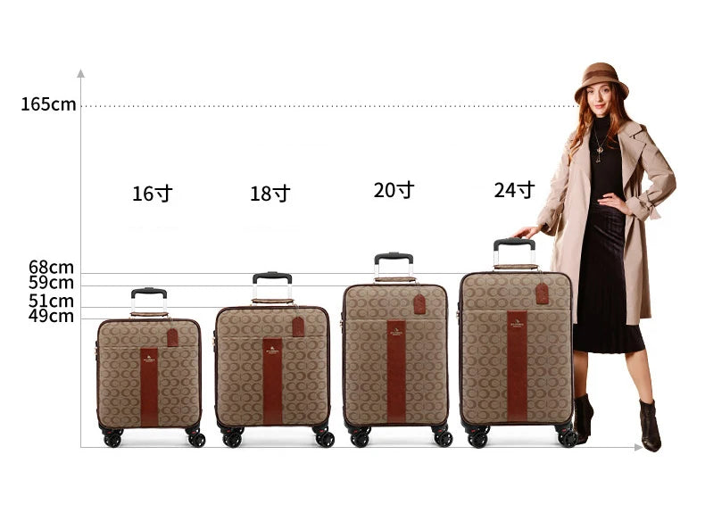 Fashion pu leather travel luggage sets Women rolling suitcase with handbag Men luxury trolley luggage travel bag carry-ons