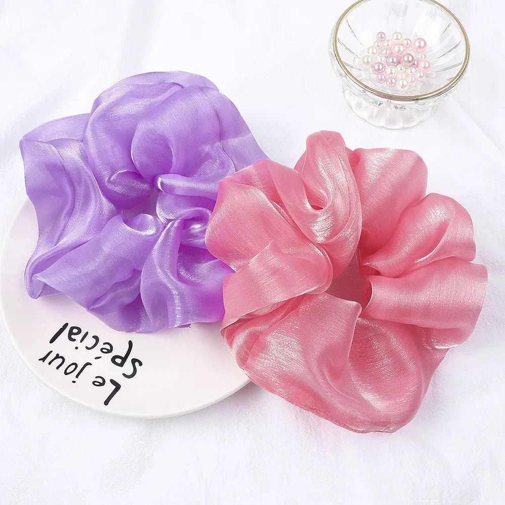 1PC Fashion Bright Silk Hair Ring Oversized Hair Scrunchies Yarn Large Intestine Elastic Hair Band Solid Color Hair Accessories