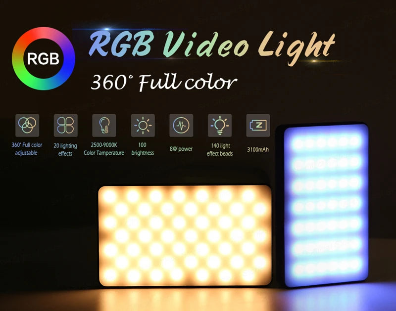 SH RGB Video Light LED Panel Lamp Camera Light 3100mAh Battery Dimmable 2500K-9000K Photo Lighting Studio for Youtube Tik tok