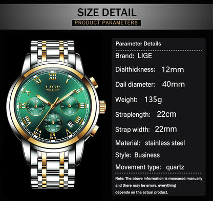 Relojes Hombre 2022 LIGE New Watches Men Luxury Brand Chronograph Male Sport Watches Waterproof Stainless Steel Quartz Men Watch