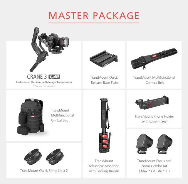 ZHIYUN Official Crane 3 LAB 3-axis handheld gimbal stabilizer, wireless 1080P image transmission zoom and focus control for SLR - MarvelouStoree