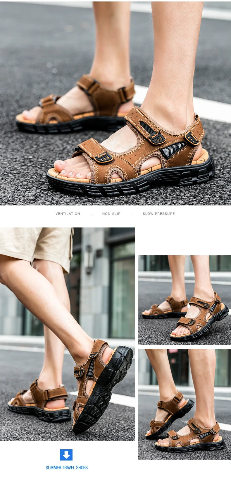 Brand Classic Mens Sandals Summer Genuine Leather Sandals Men Outdoor Casual Lightweight Sandal Fashion Men Sneakers Size 38-46