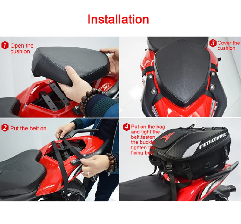 Motocentric Motorcycle High Capacity 37L Rider Backpack Multi-functional Rear Motorcycle Rear Seat Bag Casual Drop Leg Side Bag