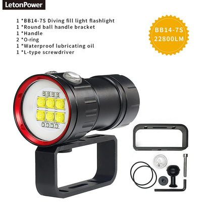 Professional Underwater 27 LED Photography Light Highlight Lamp 20000Lumens Diving Flashlight 100M Waterproof Video Camera torch