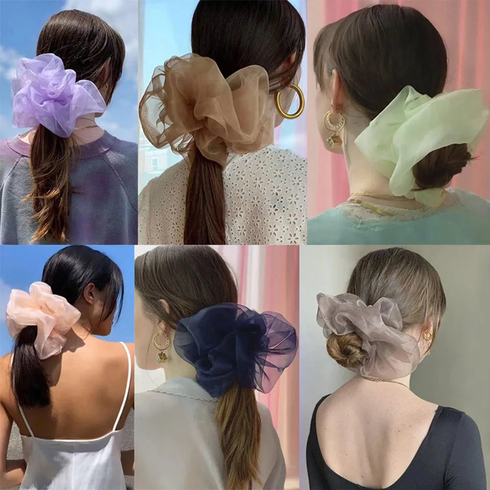 2020Korea Big Size Organza Hair Scrunchies For Women Elastic Hair Bands Girls Headwear Ponytail Holder Hair Tie Hair Accessories