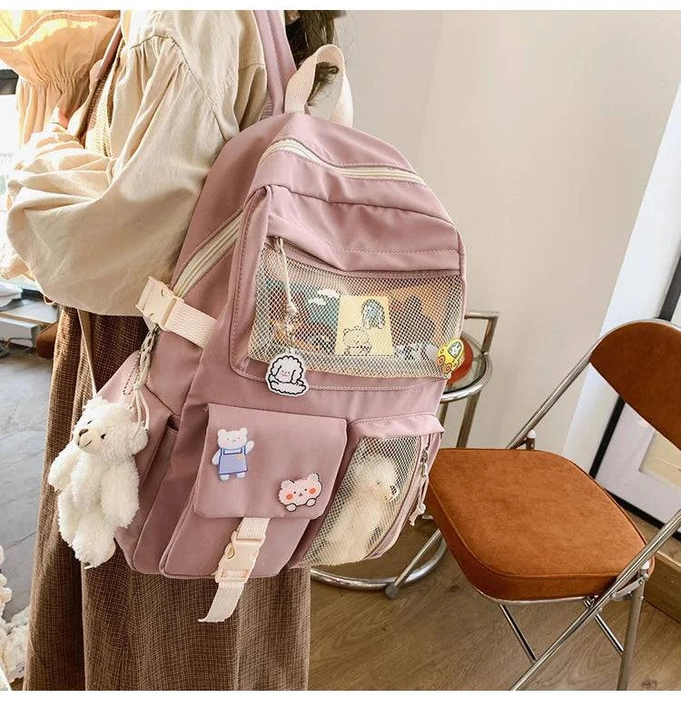 JULYCCINO New Buckle Badge Women Backpack Candy Color Fashion Cute Schoolbag Shoulder Student Bag Teenage Girls College Backpack - MarvelouStore