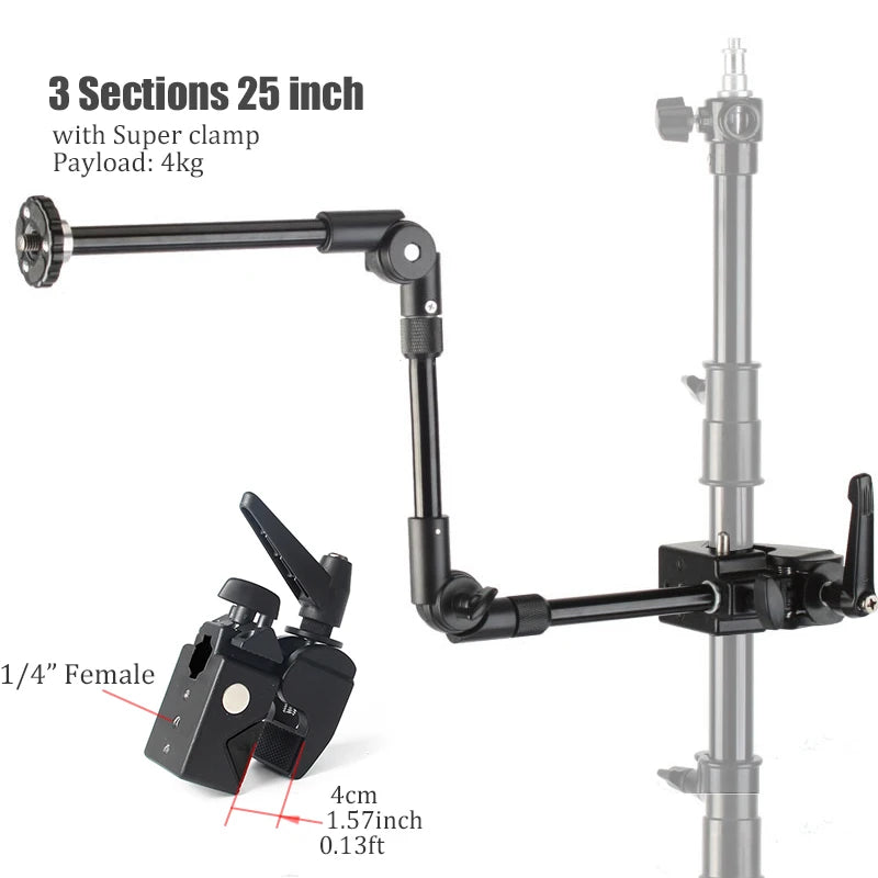 BFOLLOW Articulated Magic Arm 25" 32" Clamp Mount for DSLR Camera Camcorder Overhead Video Shooting Webcam Tablet Phone Bracket