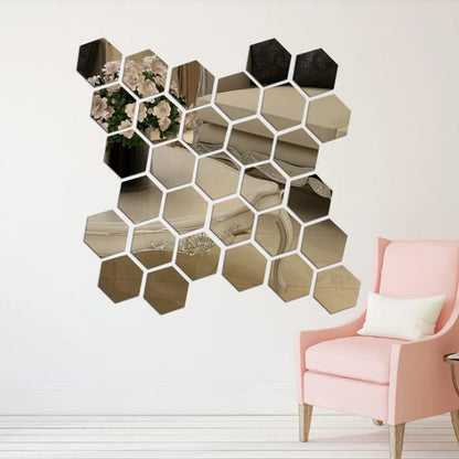 12pcs 3D Hexagon Bathroom Mirror Sticker Home Living Room Sofa TV Background Wall Decal Decor Acrylic DIY Sticker