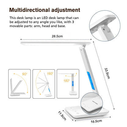 LAOPAO 10W QI Wireless Charging LED Desk Lamp With Calendar Temperature Alarm Clock Eye Protect Study Business Light Table Lamp