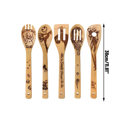 5Pcs Non-stick Spatula Shovel Wooden Halloween Cooking Utensils Set Cookware Cooking Tool Gift Wooden Shovel Kitchen Accessories