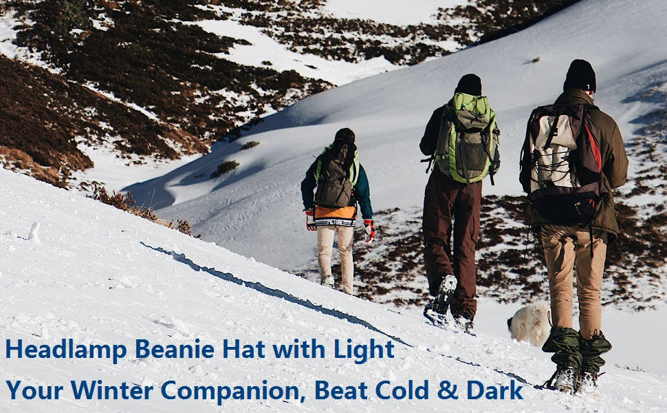 Unisex Bluetooth Headlamp Hat Headphones Beanie with LED Music Cap Built-in Speakers & Mic Earbuds for Running Hiking Sport