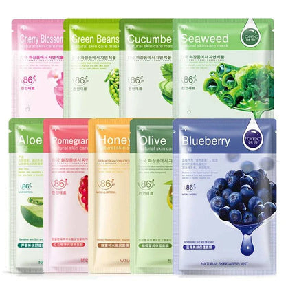 Skin Care Natural Fruit Plant Facial Mask Moisturizing Oil-Control Blueberry Cucumber Pomegranate Fruit Aloe Sheet Face Mask - MarvelouStore