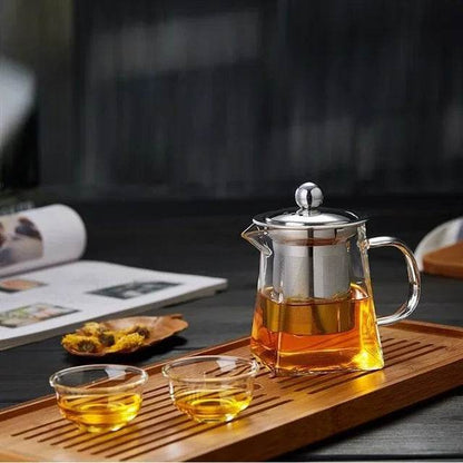 Heat Resistant Glass Teapot With Stainless Steel Coffee Infuser Heated Container Tea Pot Good Clear Kettle Square Filter Baskets - MarvelouStoree