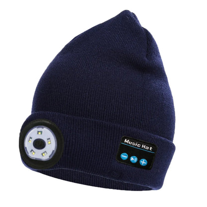 Warm  LED 5.0 Bluetooth Music Hat Wireless Beanie Headlight Handsfree Winter Unisex Knitted Cap for Running Skiing Camping