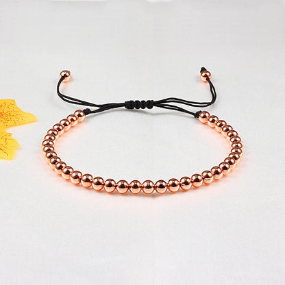 Trendy Copper Beads Bracelets 5mm Handmade Adjustable Braided Strand Bangles for Women Men Yoga Healing Fashion Jewelry Pulseira