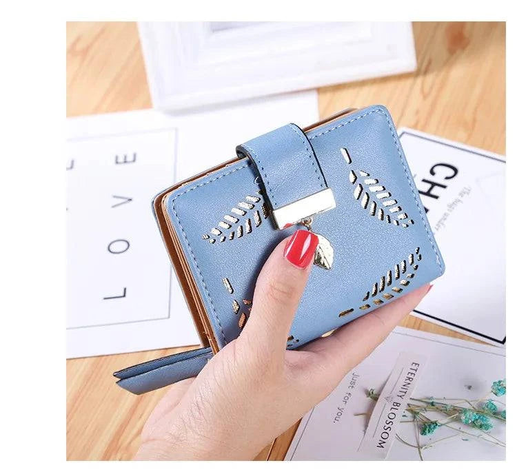 Fashion Women's Purse Short Zipper Wallet Women Leather 2024 Luxury Brand Small Women Wallets Clutch Bag With Hollow Out Leaves