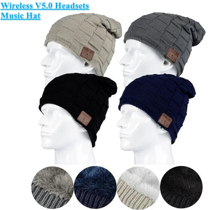 Wireless Bluetooth-compatible V5.0 Beanie Knitted Velvet Winter Hat Headset Speaker Mic Hand-free Music Mp3 Magic Warm Smart Cap