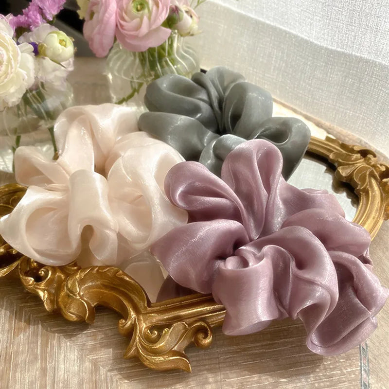 1PC Fashion Bright Silk Hair Ring Oversized Hair Scrunchies Yarn Large Intestine Elastic Hair Band Solid Color Hair Accessories