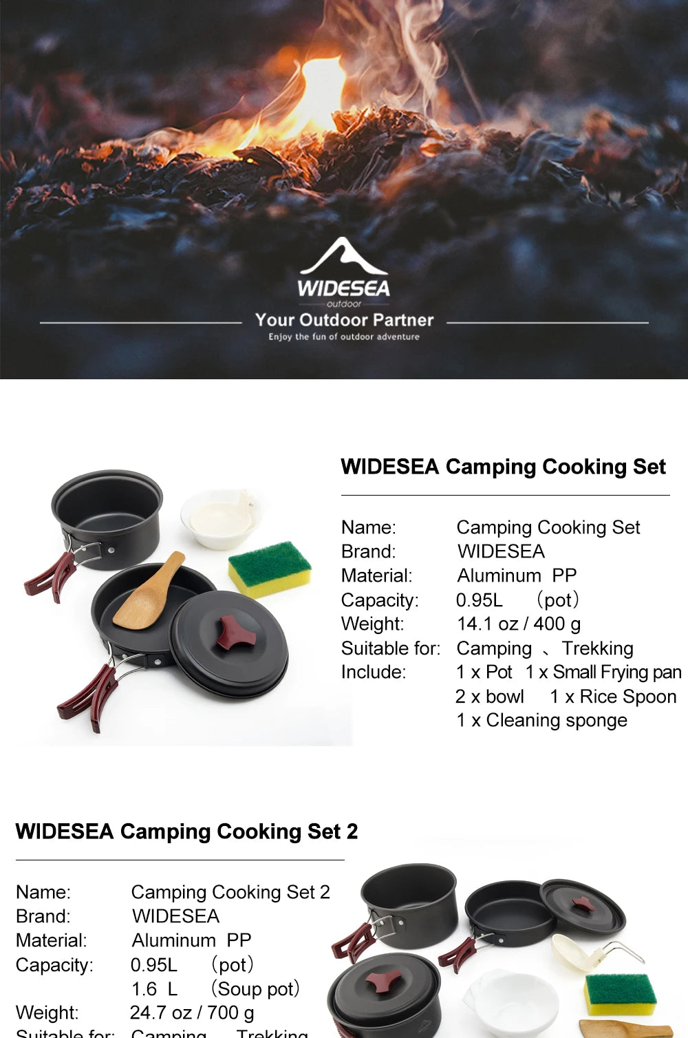 Widesea Camping Cookware Set Outdoor Pot Tableware Kit Cooking Water Kettle Pan Travel Cutlery Utensils Hiking Picnic Equipment