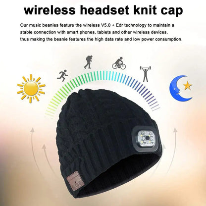 Microphone Headphone Music Smart Caps Beanie Knitted Plus Velvet Winter Hat With Headphone LED Wireless Bluetooth