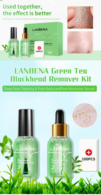 LANBENA Face Serum Beauty Blackhead Remover Shrinking Pore Acne Treatment Deep Cleaning Smoothing Firming EssenceSkin Care Set