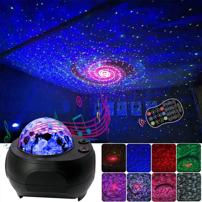 LED Laser Colorful Starry Sky Ocean Projector Night Light Remote Control Ocean Wave Projection Lamp With Bluetooth Music Speaker