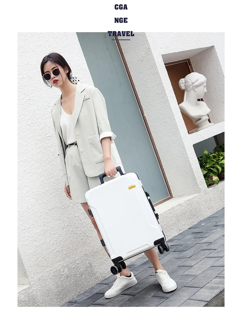 Travel Luggage fashion 20/24/28 inch suitcase aluminum frame trolley case for men and women small 20 inch cabin suitcase